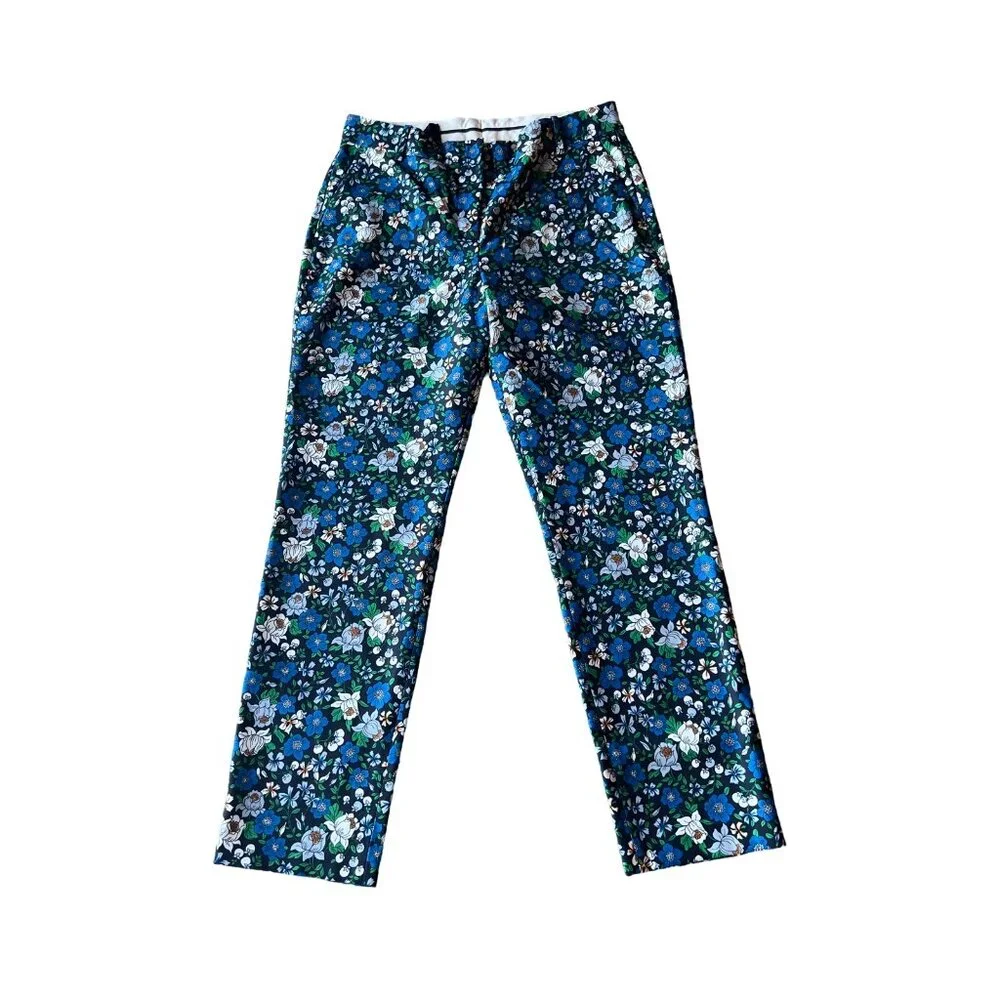 Tory Sport | Tory Burch | Blue Floral Print Straight High Waisted Trouser Pants - Picture 2 of 13